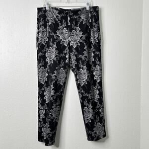 Chicos Juliet Pants Women Size 2.5 Black Silver Floral Slim Ankle Ponte